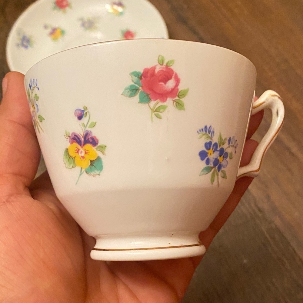 Charming Floral White Mug and Saucer Set - Picture 3 of 8